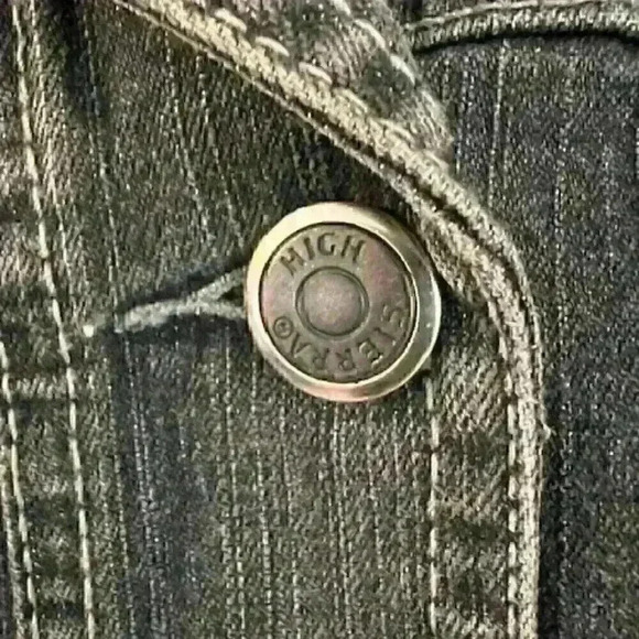 Distressed Black Denim Jacket, High Sierra, Size M - Picture 5 of 7